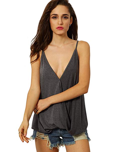 Romwe Women's V Neck Strappy Loose T-Shirt Tank Top Vest Blouses