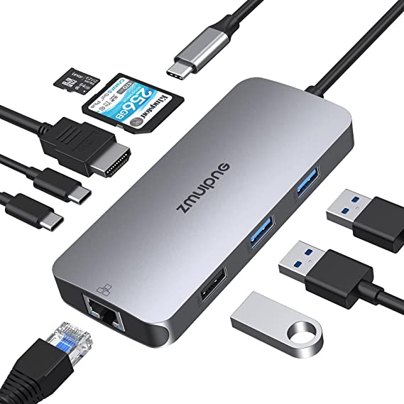 USB C Hub Multiport Adapter, 9 IN 1 MacBook Adapter USB C Dongle, USB Hub to 4K HDMI,Ethernet,100W PD,USB-C Data Port,3 USB Ports,MicroSD/TF, USB C Docking Station for MacBook,Surface,Dell,HP and More