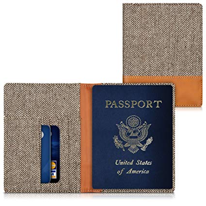 kwmobile Passport Holder with Card Slots - PU Leather Passport Cover Protective Case - Travel Wallet for Men & Women - dark grey brown