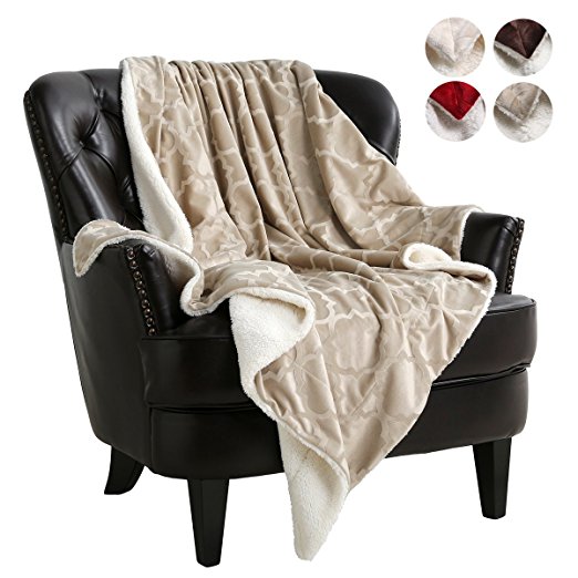 3D Pattern Khaki Blanket Reversible Sherpa Throws Light-Weight for Air Condition Room by VVFamily, 50x60"