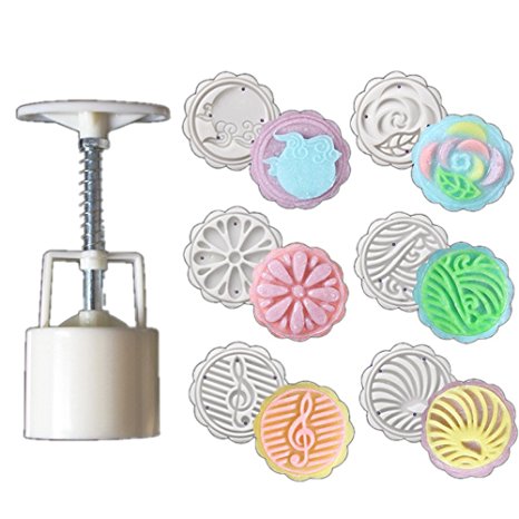 Bigear 50g 6 Styles Hand Made ice Moon Cake Mooncake Decoration Mold Mould Flowers Round DIY Tools (Flower Pattern 2)