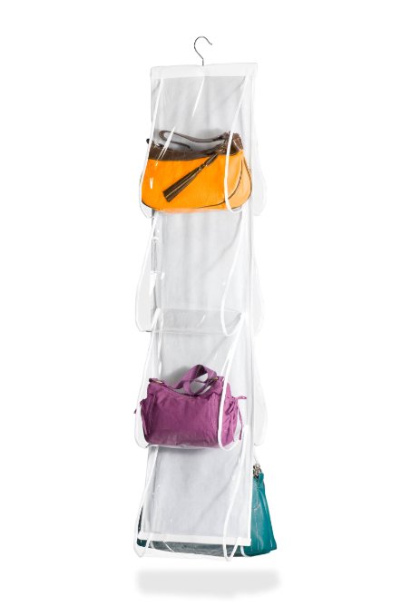 Honey-Can-Do SFT-01422 Hanging PEVA Handbag File, Holds 8 Handbags, White/Clear