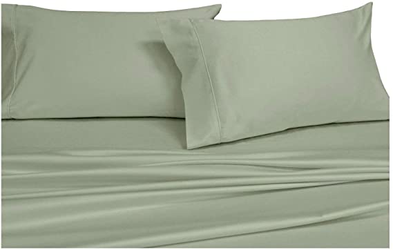 Abripedic Sateen Solid Sheets, 600-Thread-Count 5PC Bed Sheet Set, 100-Percent Cotton, Deep Pocket, Split-King, Adjustable King Bed, Sage