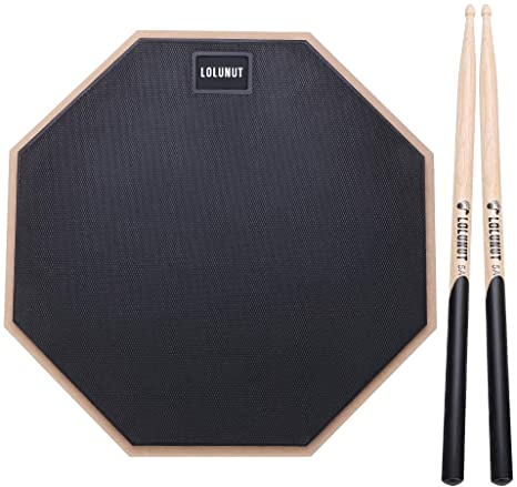 LOLUNUT 12 Inch Silent Drum Pad, 2-Sided Dumb Drum Beginner Rubber Practice Pad, with 5A Drum Sticks