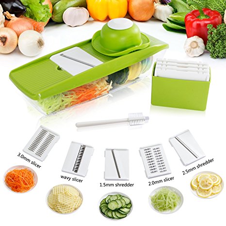 Lifewit Mandoline Slicer Vegetable Slicer Set Stainless Steel 3 Slicers and 2 Shredders with Container & Food Holder & Clean Brush