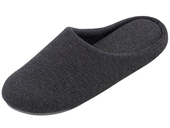 UltraIdeas Men's Comfort Knitted Cotton Slippers Washable Flat Closed Toe Ultra Lightweight Indoor Shoes with Non-Slip Sole