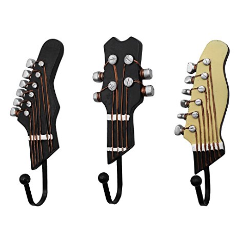 Guitar Shape Resin Hook Wall Mounted Metal Hook Decorative Coat and Hat Hook (3 Pack)