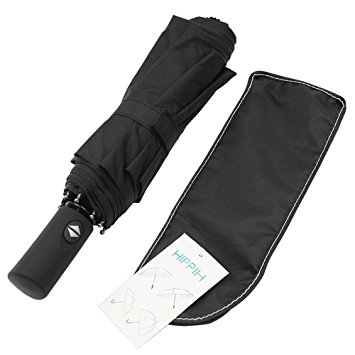 Umbrella,Travel Umbrella Hippih 8 Ribs 210T Folding Waterproof & Windproof Umbrellas Women and Men Auto Open Close Umbrella Black