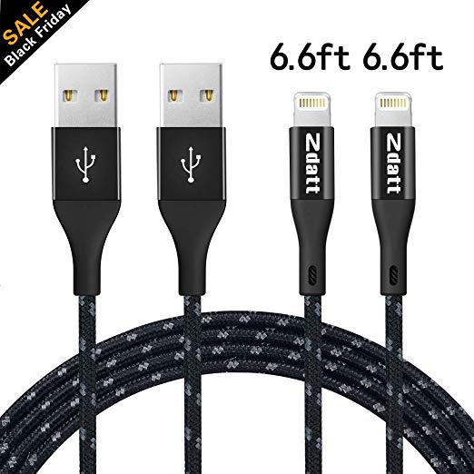 Zdatt Apple MFi Certified iPhone Durable Braided Lightning Cable (2 Pack-6FT)