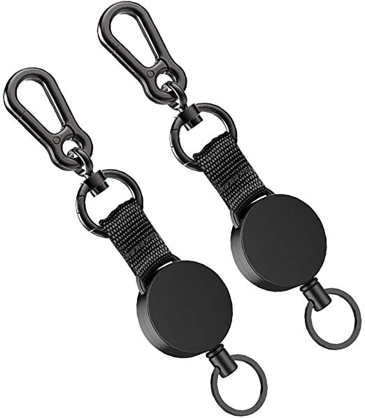 Idakekiy Retractable Key Chain, Heavy Duty Self Retracting Badge Holder Reel with Belt Clip Key Chain Holder Steel Wire Cord (Clip B)