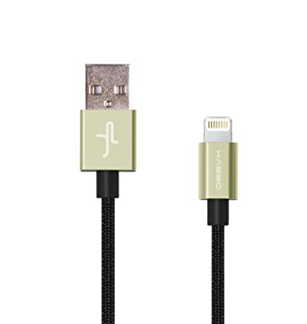 Juno Power KAEBO (BLACK WITH GOLD HEAD) - Lightning Cable (Apple Certified) - 1 Meter (3.3 FT) Braided iPhone Lighting 8 Pin Cable with Aluminum Connectors for iPhone 6 Plus, 6, 5S, 5C, 5; iPad Air, iPad Mini and More; Apple Lightning Cable, Lightning Charger, Lightning Cable MFI Certified