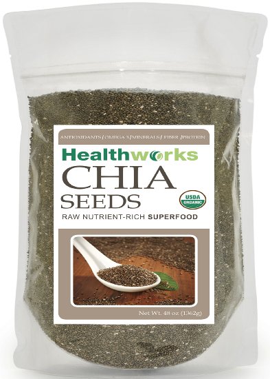 Healthworks 100 CERTIFIED USDA ORGANIC Raw Chia Seeds 3 Pounds