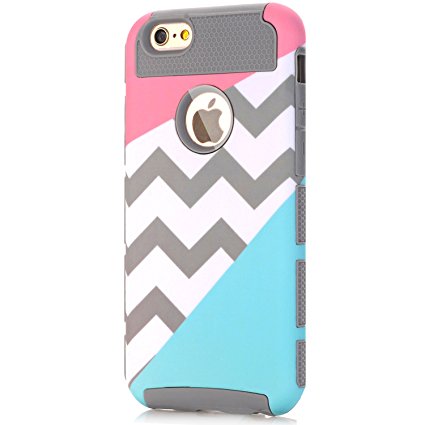 iPhone 5 Case,iPhone 5S Case,LUOLNH [2in1] Heavy Duty Hybrid Hard Case for Apple Iphone 5/5s ,Blue Mint Teal and Coral Pink Split Chevron Design Cover (Gray)
