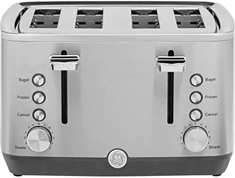 GE 4-Slice Toaster, Easy-to Use 1500 Watt Toaster with Pre-Set Controls for 7 Shade Settings, Bagels & Frozen Items, Extra-Wide Slots for Bread & Bagels, Stainless Steel, G9TMA4SSPSS