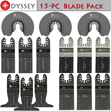 Odyssey Oscillating Multitool 15 Blade Pack Wood Plastic Metal Saw Blade Platinum Blades oscillating Multi-tool Blade Bundle (15-Items)