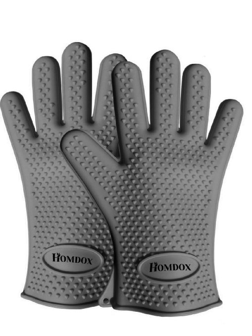 Homdox® BBQ Grill Gloves,Silicone Oven Gloves,BBQ Grill Mitts, Oven & Baking Gloves & Kitchen Cooking Gloves (Gray)