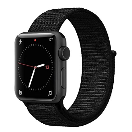 Been5le 42MM Woven Nylon Strap Replacement Sport Loop Nylon Band for Apple Watch Nike , Series 1, Series 2, Series 3, Sport, Sport and Edition - Dark Black