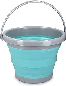 Navaris Collapsible Bucket 5L - Folding Pail for Camping, Beach, Gardening, Fishing, Water, Washing, Laundry, Cleaning, Travelling - Size M, Blue