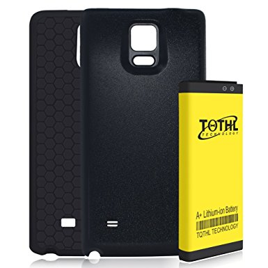 Note 4 Extended Battery | UPGRADED TQTHL Samsung Galaxy Note 4 Extended Battery [7650mAh] & Back Cover & Protective Case (Up to 2.2X Extra Battery Power) - Black [24 Month Warranty]