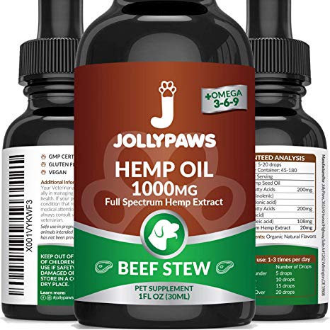 Jollypaws Hemp Oil for Dogs and Cats - 1000 MG - Pain Relief for Pets, Stress & Anxiety Relief - Beef Stew Flavor - Made in USA