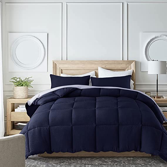 KASENTEX All Season Quilted Down Alternative Comforter, Cozy Reversible, Fluffy Ultra Soft Duvet Insert, Hypoallergenic Machine Washable, Navy Blue, Twin Size