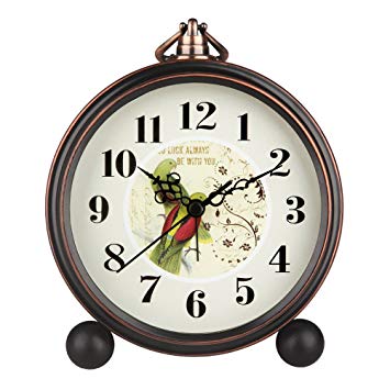 Hense 5" Classic Retro Antique Design European Style Decorative Mantel Clock Mute Silent Quiet Quartz Movement Metal Frame Desk Table Alarm clock HA65 (Parrot)