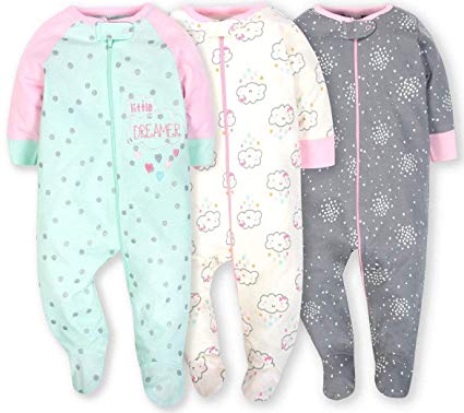 Gerber Onesies Baby Girl Sleep N' Play Sleepers 3 Pack