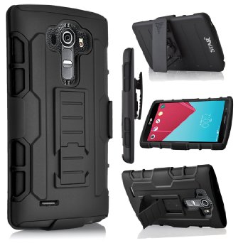 LG G4 Case, LG G4, Starshop (TM) Hybrid Full Protection High Impact Dual Layer Holster Case with Kickstand and Locking Belt Swivel Clip With Premium Screen Protector Black