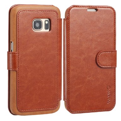 WAWO Soft PU Leather Wallet Case for Samsung Galaxy S7 Edge Cell Phone Brown