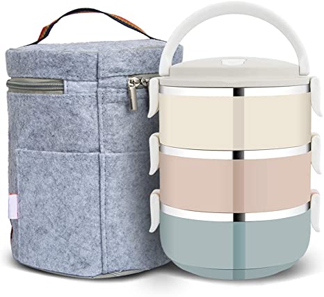 3 Layer Stainless Steel Leakproof Lunch Box, Portable Carry Hand Food Storage Container for Work Lunches, Picnic, Travel, Camping with Lunch Bag