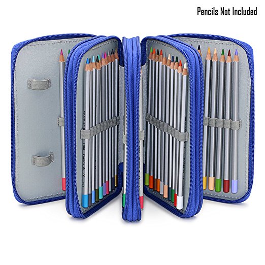 BTSKY® Handy Wareable Oxford Pencil Bag 72 Slots Pencil Organizer Portable Watercolor Pencil Wrap Case (Blue)