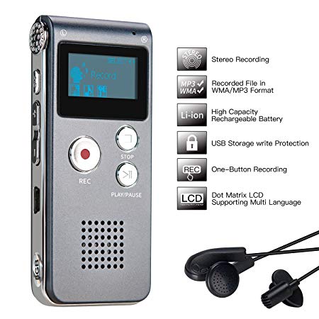 Lysignal Portable Digital Voice Recorder Sound Audio Recorder Dictaphone LCD Recorder MP3 Player-8GB (Silver)