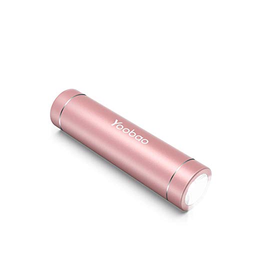 Yoobao Portable Charger 2500mAh Ultra Slim Power Bank Mini Flashlight External Battery Pack for Hiking Camping Charging Phones-Rose Gold