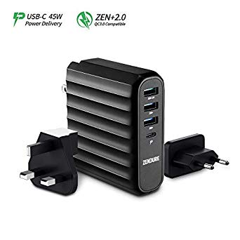 Zendure 63W USB-C PD Wall Charger, (45W Power Delivery & QC 3.0) 4-Port Fast-Charging Travel Adapter Compatible with MacBook, iPhone, Galaxy, Nintendo Switch, Zendure X6 and More - Black