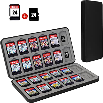 FYY Switch Game Case for Nintendo Switch with Mirco SD Cards Holder, Portable Switch Game Card Case with 24 Game Card Slots & 24 Micro SD Card Slots, Hard Shell, Soft Silicone Lining (Black)