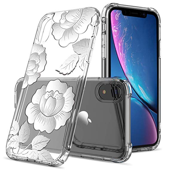 Clear Cute iPhone XR Case for Girls Women,GREATRULY Floral Phone Case for iPhone XR 6.1" (2018 Release),Slim Shockproof Soft Transparent Protective Silicone TPU Cover Shell Pretty Flower Design,FL-Q