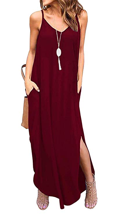 Kyerivs Women's Summer Casual Loose Dress Sleeveless Beach Cover Up Sundresses Long Maxi Dresses with Pocket