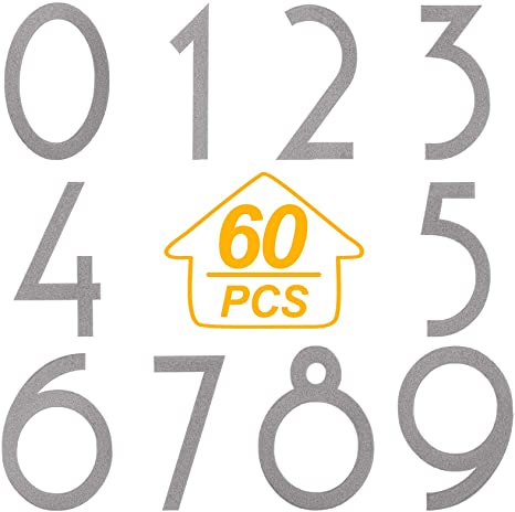 60 Pieces Mailbox Numbers Sticker Reflective Self Adhesive Vinyl Waterproof 0-9 Number DIY Decorations for Mailbox, Sign, Door, Car, Business, Address Number (Silver,4 Inch)