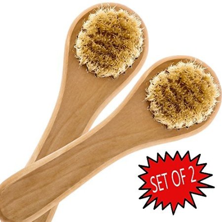 Face Cleansing and Exfoliating Brush - Pack of 2 Facial Scrub Cleanser Brushes - Also Great for Dry Brushing Dcolletage Hands and Feet - Satisfaction Guarantee