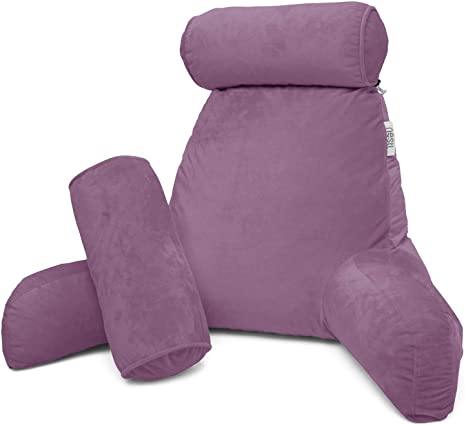 Nestl Reading Pillow, Includes 1 Extra Large Bed Rest Pillow with Arms   2 Detachable Pillows - Premium Shredded Memory Foam TV Pillow, Neck Roll & Lumbar Support Pillow - Set of 3 - Lavender Dream