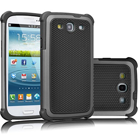 Galaxy S3 Case, Tekcoo(TM) [Tmajor Series] [Gray/Black] Shock Absorbing Hybrid Rubber Plastic Impact Defender Rugged Slim Hard Case Cover Shell For Samsung Galaxy S3 S III I9300 GS3 All Carriers