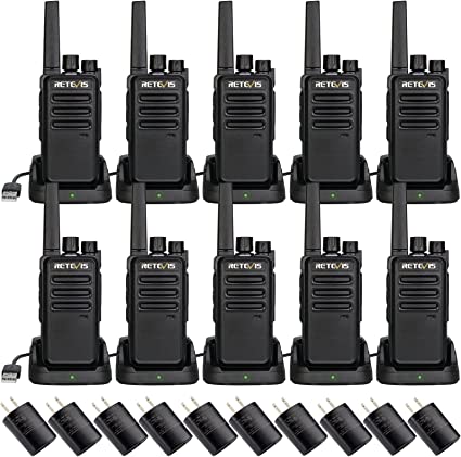 Retevis RT68 Walkie Talkie for Adults, Portable Two-Way Radios Long Range, Handsfree, 2 Way Radios Rechargeable with USB Charging Base and Adpter, for School Restaurant Retail Business(10 Pack)