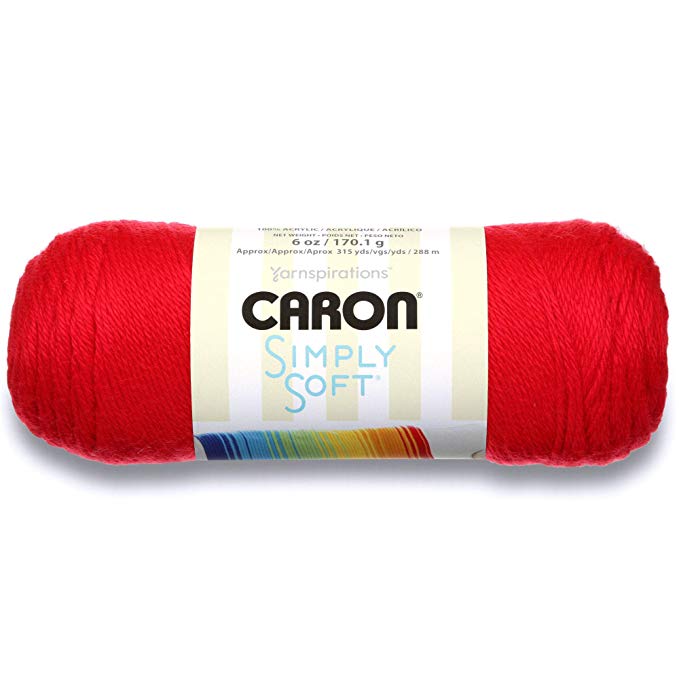 Caron Simply Soft Solids Yarn (4) Medium Gauge 100% Acrylic - 6 oz -  Red  -  Machine Wash & Dry