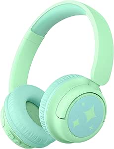 iClever BTH22 Kids Bluetooth Headphones, 60H Play Time, 74/85 dBA Safe Volume, Bluetooth 5.4, USB C, Over Ear Kids Headphones Wireless with Mic AUX Cord for iPad/Tablet/Travel/School (Green)