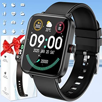 Pradory Smart Watch, Fitness Watch with Blood Pressure Heart Rate Monitor IP67 Waterproof Bluetooth Smartwatch 1.6" Touch Screen Sports Acticity Tracker Watch for Android iOS Phones Men Women Black