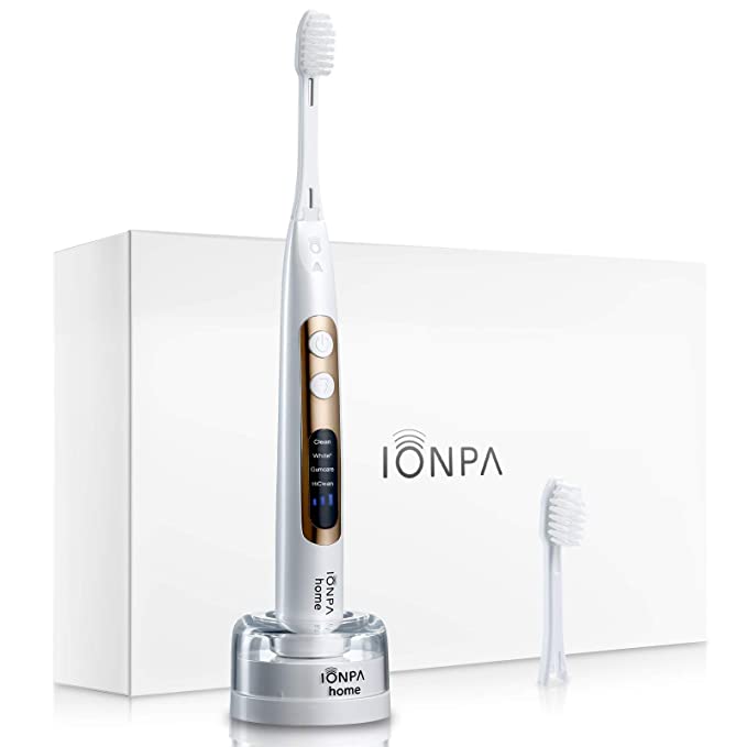 IONPA DP Pearl White Home Premium USB Rechargeable ION Power Electric Toothbrush, Brushing Timer, 4 Modes, 2 Soft Extended Filament Brush Heads, Made in Japan by IONIC KISS You, hyG, DP-111PW