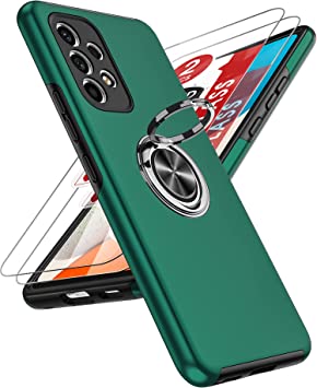 LeYi for Samsung Galaxy A53 5g Case and 2x Screen Protectors, Heavy Duty Protection Shockproof Cover with Built-in Ring Holder Lightweight Silicone Hybrid Phone Case for Galaxy A53 5g Green