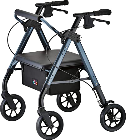 NOVA Star Heavy Duty Bariatric Rollator Walker with Extra Wide Padded Seat, 8” Wheels, Fold Lock Feature, Rolling Walker with Adjustable Seat Height & 450 lbs. Weight Capacity, Blue/Petite