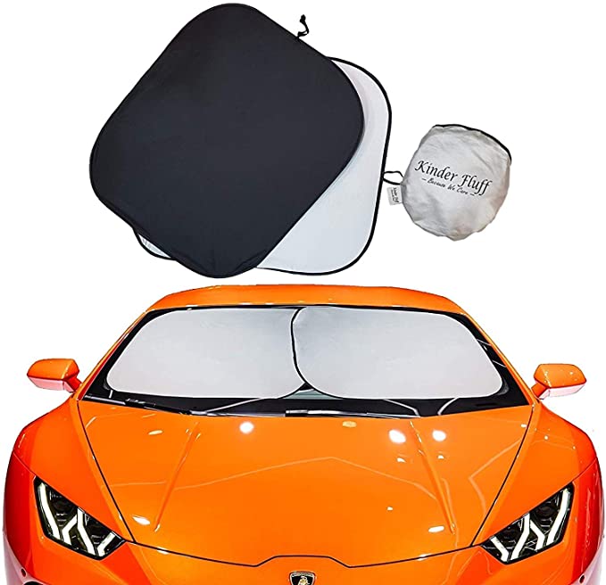 kinder Fluff Car Windshield Sunshade-The only Certified Sun Shade Blocking 99.02% of UVA and 99.87% of UVB- 210T for Ultimate uv/Sun Protection for car- Windshield Sun Shade (Standard)