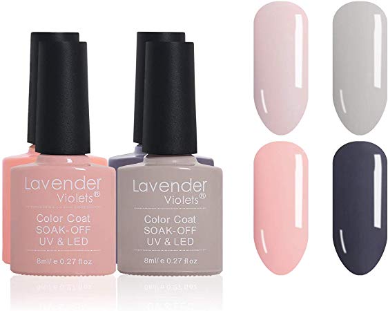 Lavender Violets UV LED Soak Off Gel Nail Polish 4 Colours Set For Summer Party School - Nude Color & Grey D4-116